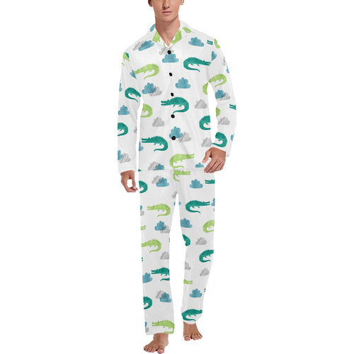 watercolor crocodile pattern Men's Long Pajama Set