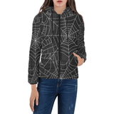 Spider web pattern Black background white cobweb Women's Padded Hooded Jacket