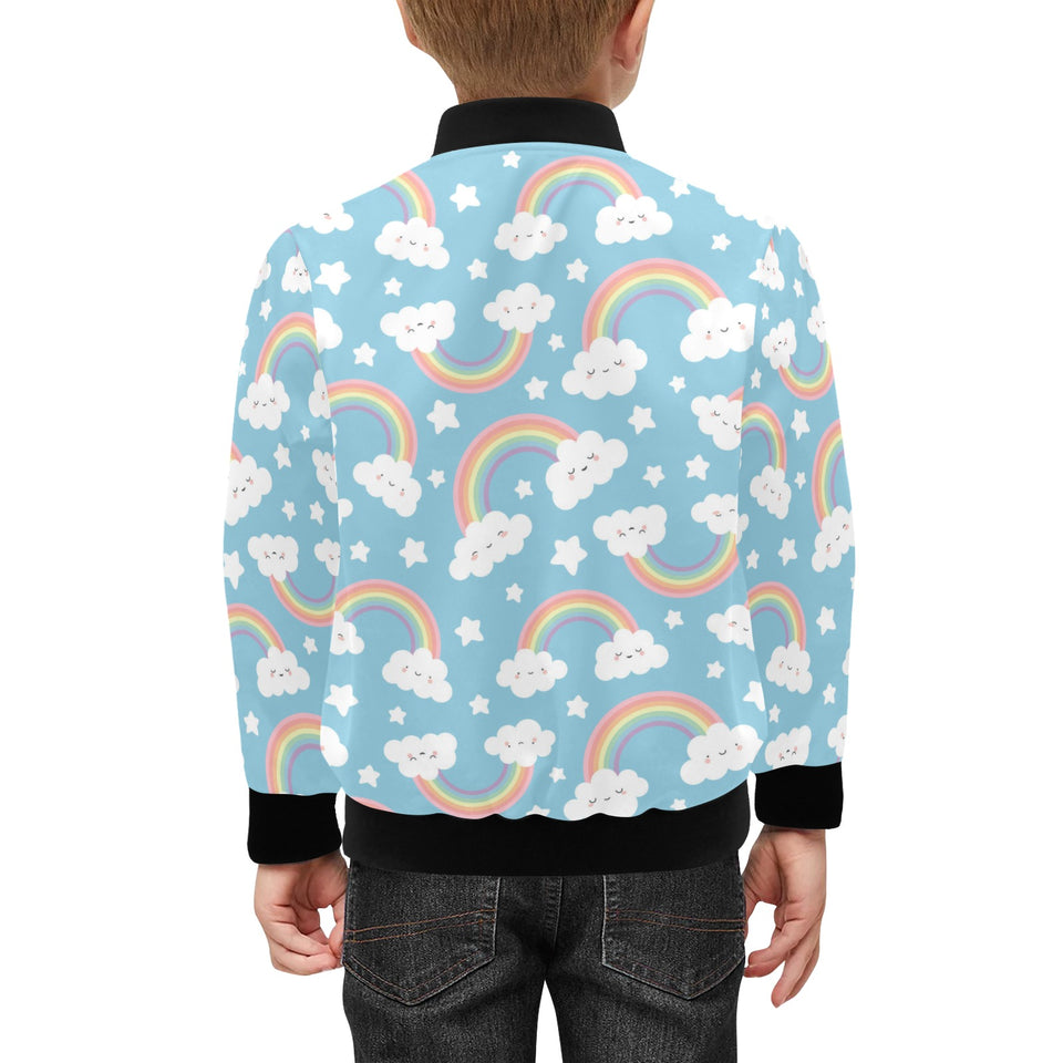 Cute rainbow clound star pattern blue background Kids' Boys' Girls' Bomber Jacket