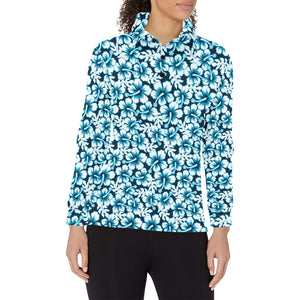 Hibiscus Pattern Print Design 04 Women's Long Sleeve Polo Shirt