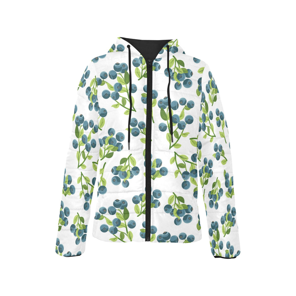 blueberry white background Women's Padded Hooded Jacket