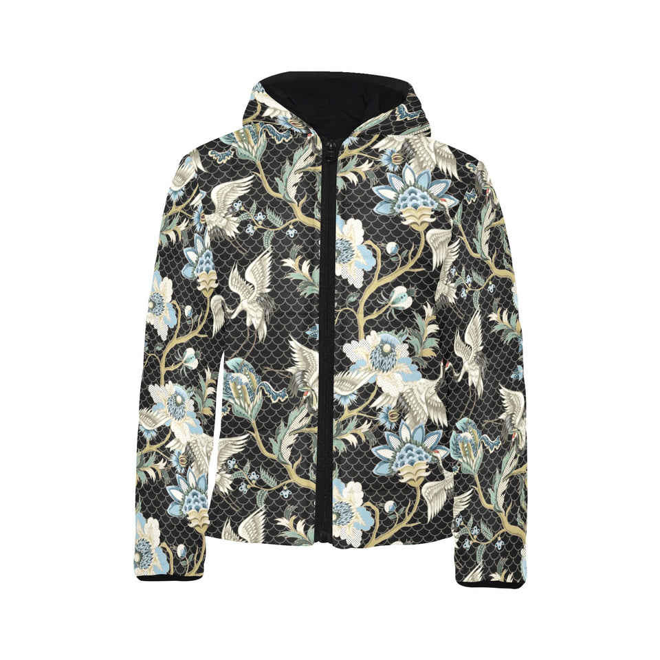 Japanese crane ornament elements Kids' Boys' Girls' Padded Hooded Jacket