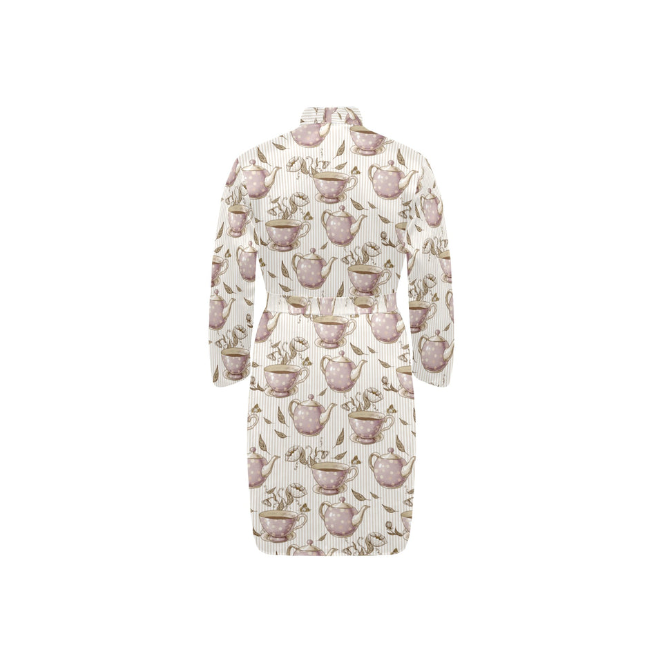 Tea pots Pattern Print Design 03 Men's Long Sleeve Belted Night Robe