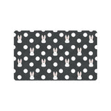 Cute white rabbit polka dots black background Doormat