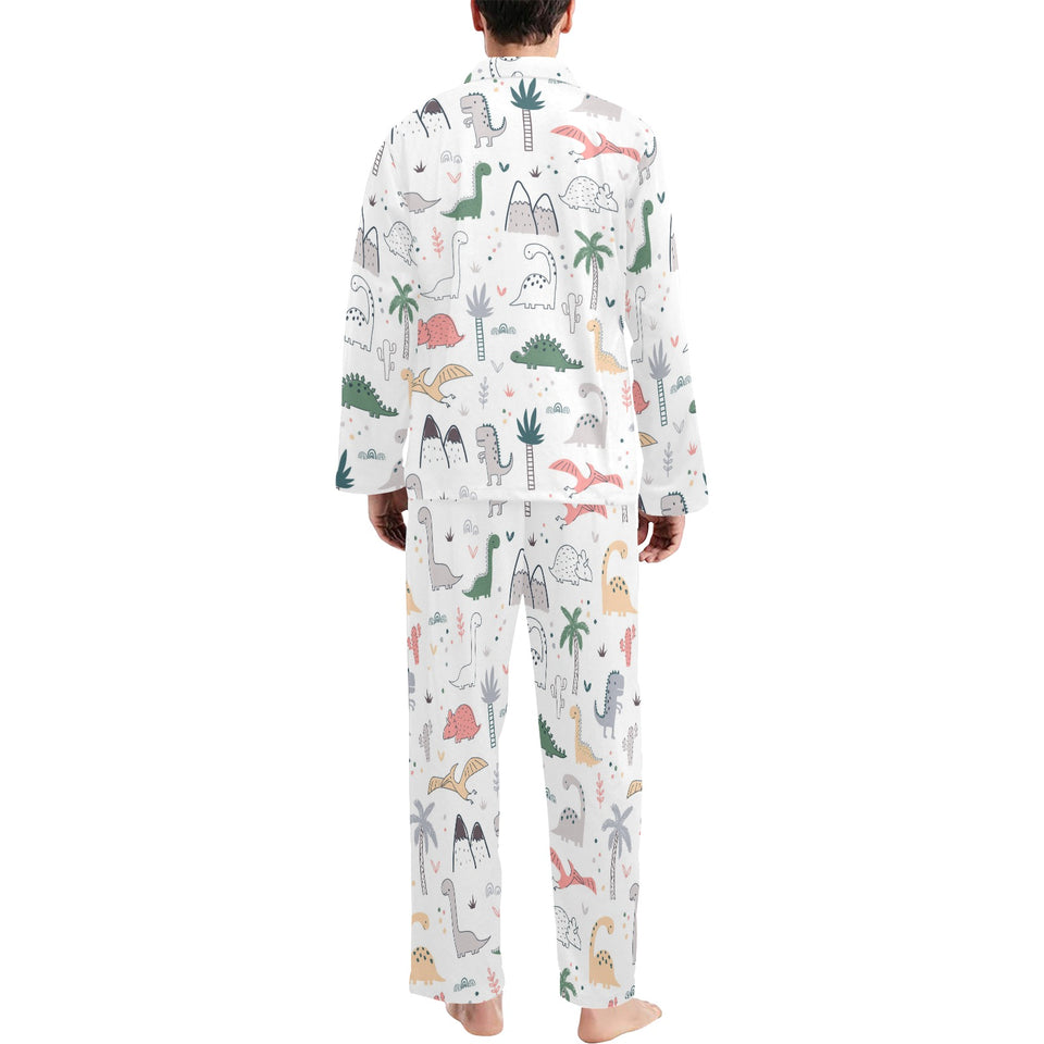 Cute cartoon dinosaurs tree pattern Men's Long Pajama Set