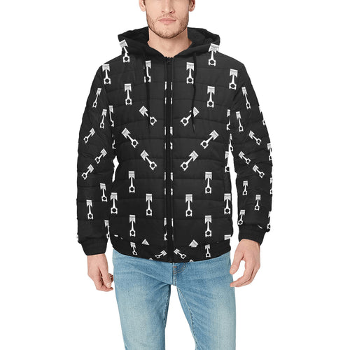 Engine Piston Black Theme Pattern Print Design 03 Men's Padded Hooded Jacket