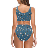Cute boston terrier dog spattern Chest Bowknot High Waisted Bikini Swimsuit