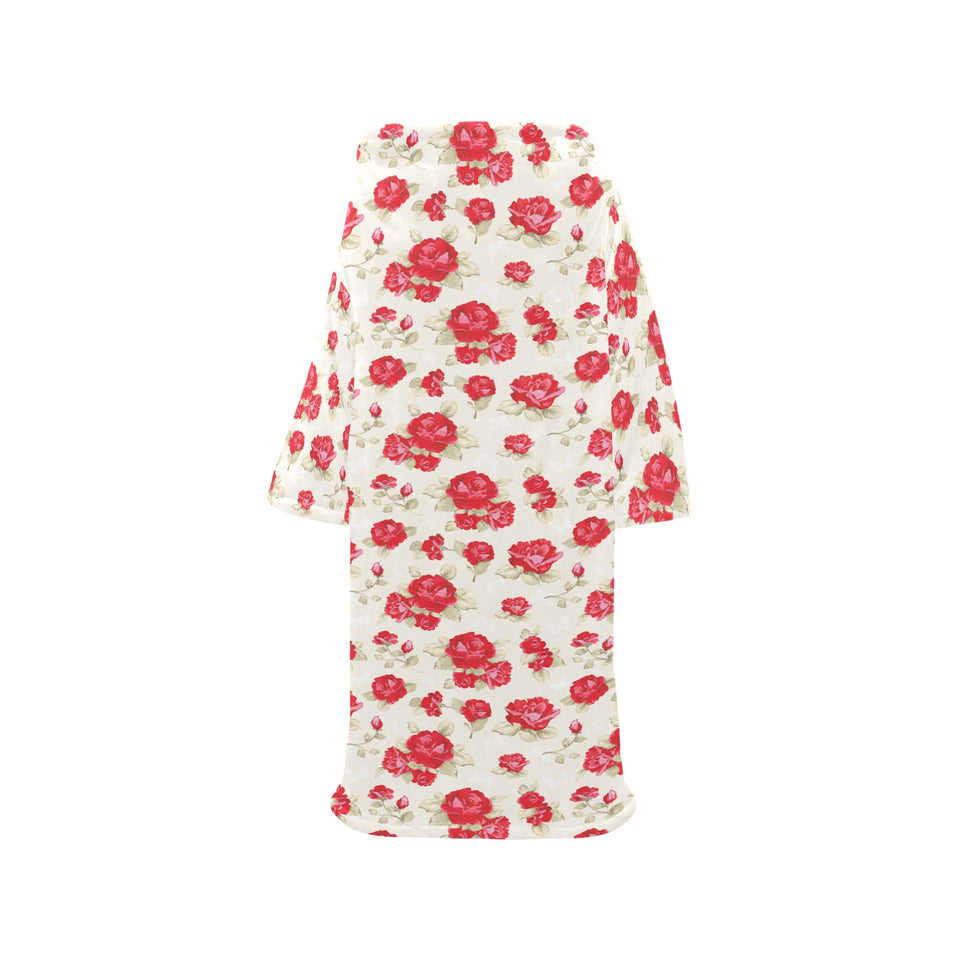 Rose Pattern Print Design 01 Blanket Robe with Sleeves