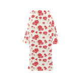 Rose Pattern Print Design 01 Blanket Robe with Sleeves