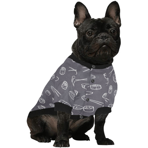 sushi pattern black background All Over Print Pet Dog Round Neck Fuzzy Shirt