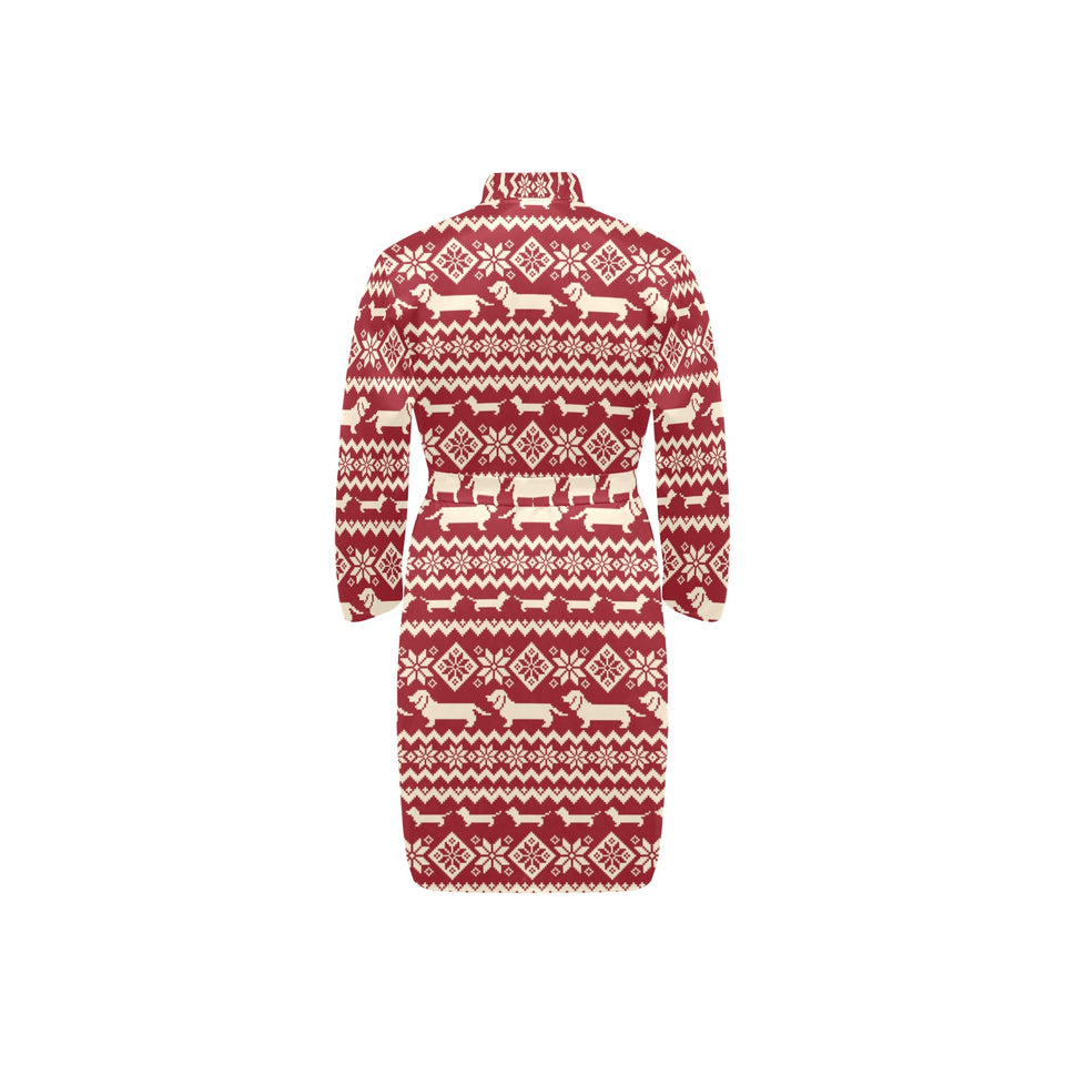 Dachshund Nordic pattern Men's Long Sleeve Belted Night Robe
