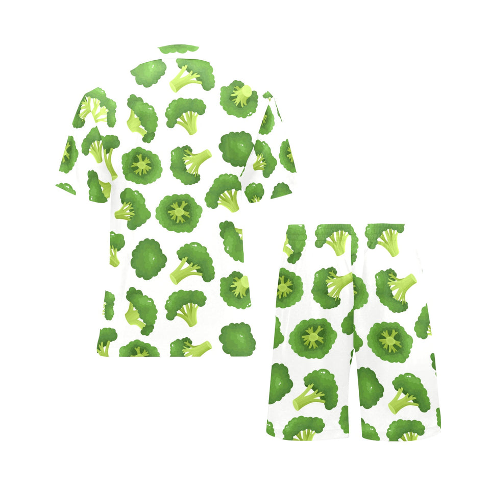 Cute broccoli pattern Men's V-Neck Short Pajama Set