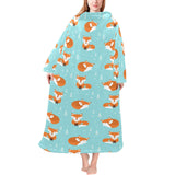 Fox pattern blue b ackground Blanket Robe with Sleeves