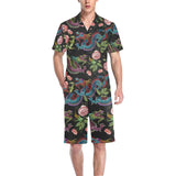 Dragons flower pattern Men's V-Neck Short Pajama Set