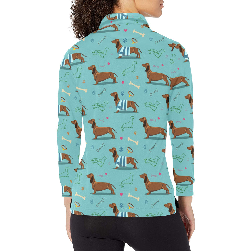 Dachshund decorative background Women's Long Sleeve Polo Shirt