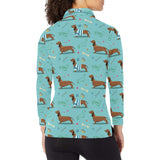 Dachshund decorative background Women's Long Sleeve Polo Shirt