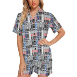 Skate Board Pattern Print Design 04 Women's V-Neck Short Pajama Set