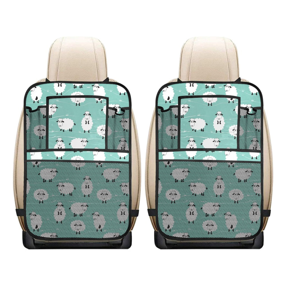 Cute sheep green background Car Seat Back Organizer