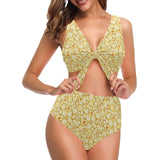 Popcorn Pattern Print Design 04 Chest Bowknot High Waisted Bikini Swimsuit