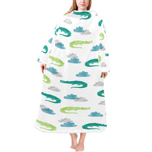 watercolor crocodile pattern Blanket Robe with Sleeves