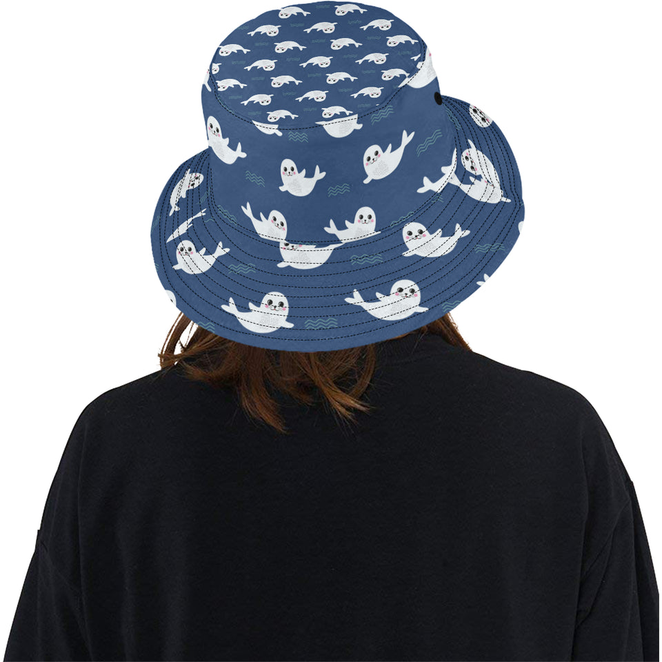 Cute white baby sea lion seal pattern Unisex Bucket Hat