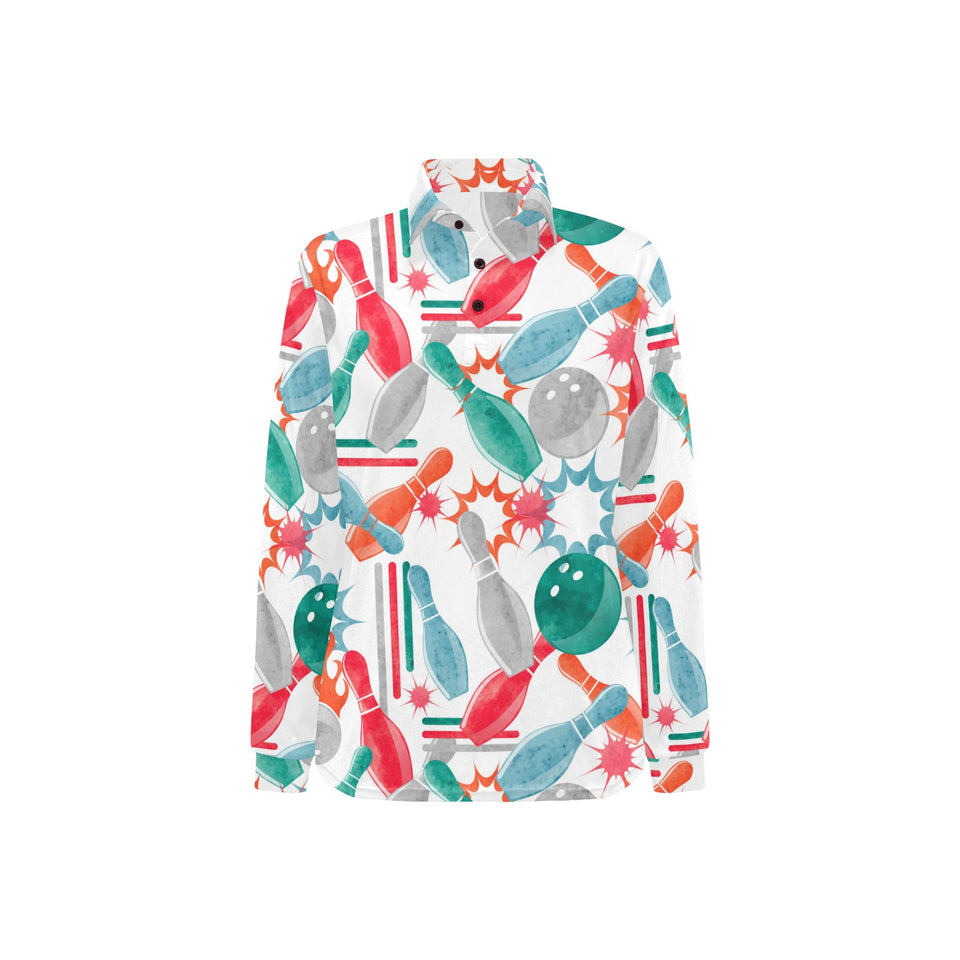 Watercolor bowling pattern Women's Long Sleeve Polo Shirt