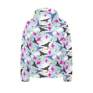 Stingray Pattern Print Design 01 Kids' Boys' Girls' Padded Hooded Jacket