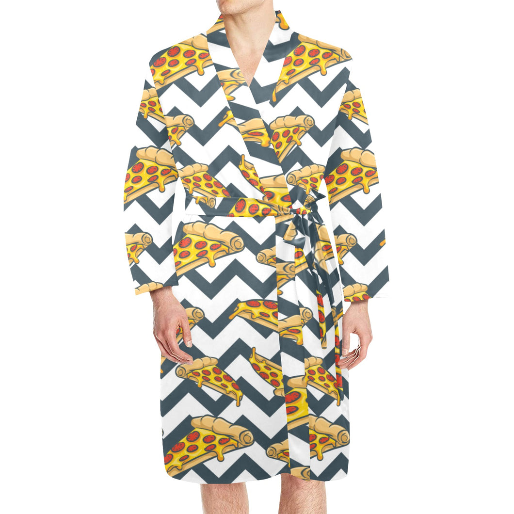 Pizza design pattern Men's Long Sleeve Belted Night Robe