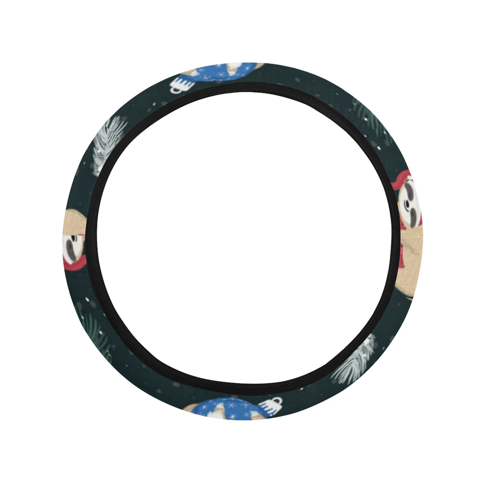 Cute sloths sleeping christmas ball santa hat patt Car Steering Wheel Cover