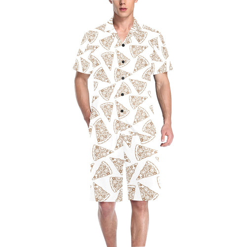 Hand drawn pizza pattern Men's V-Neck Short Pajama Set