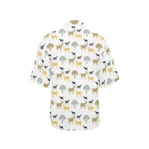 Silhouettes of goat and tree pattern Women's All Over Print Hawaiian Shirt