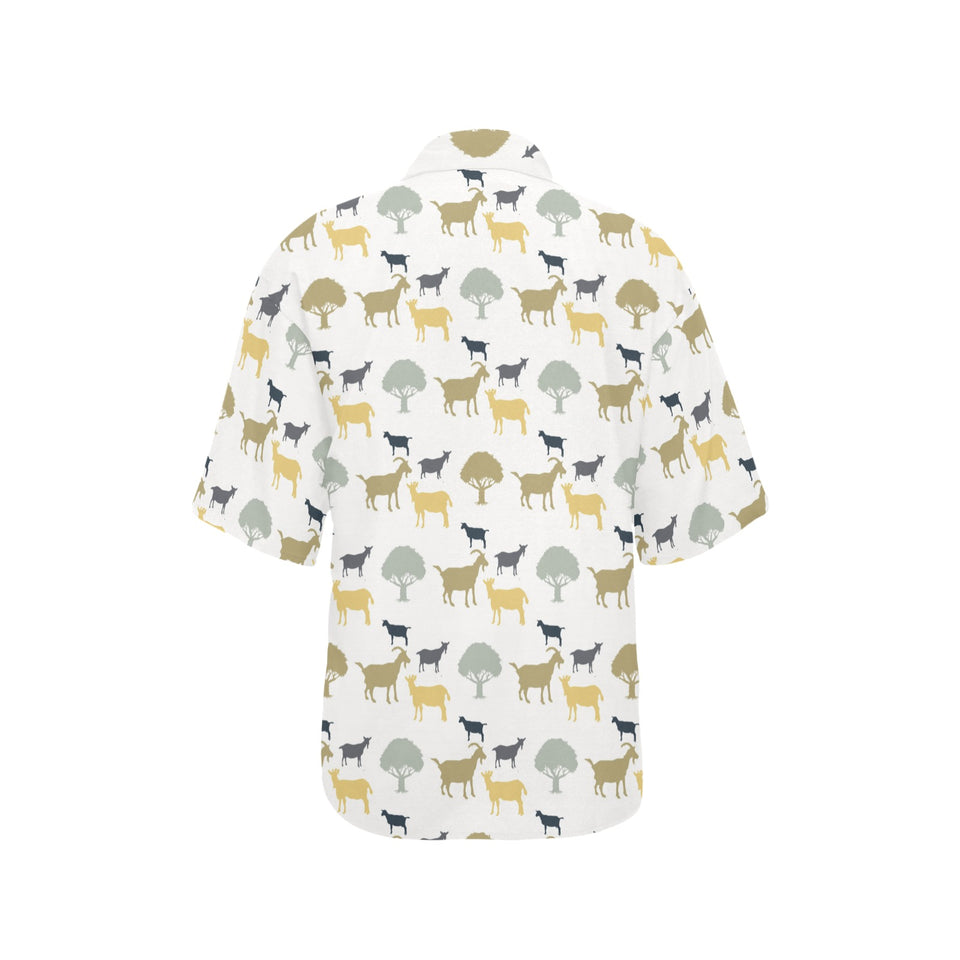 Silhouettes of goat and tree pattern Women's All Over Print Hawaiian Shirt