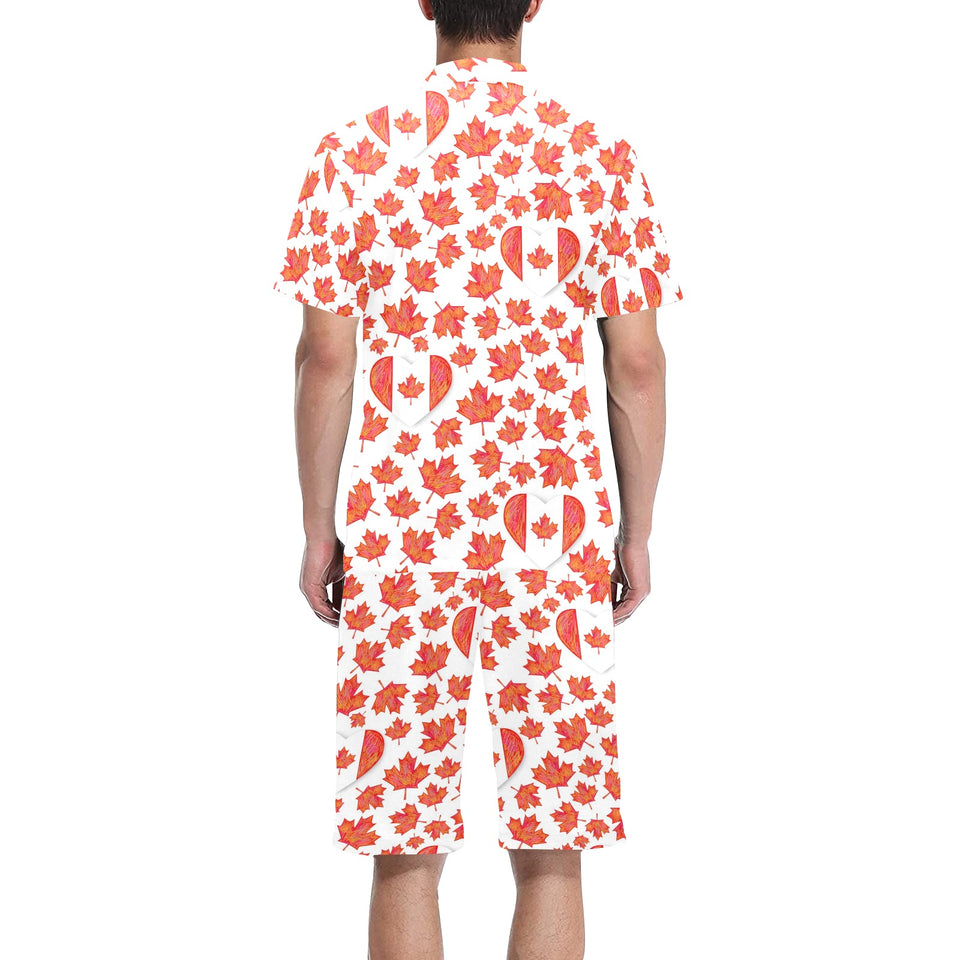 Canada Pattern Print Design 02 Men's V-Neck Short Pajama Set