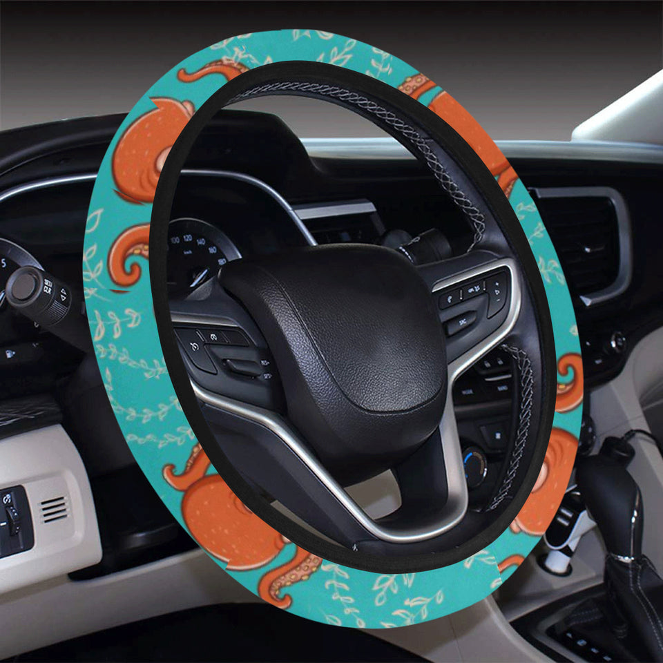 Octopus turquoise background Car Steering Wheel Cover