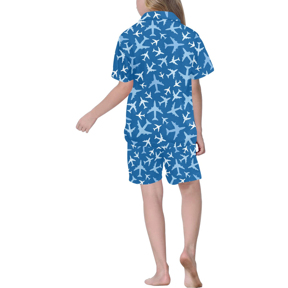 Airplane pattern in the sky Kids' Boys' Girls' V-Neck Short Pajama Set