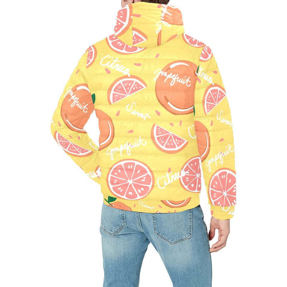 Grapefruit yellow background Men's Padded Hooded Jacket