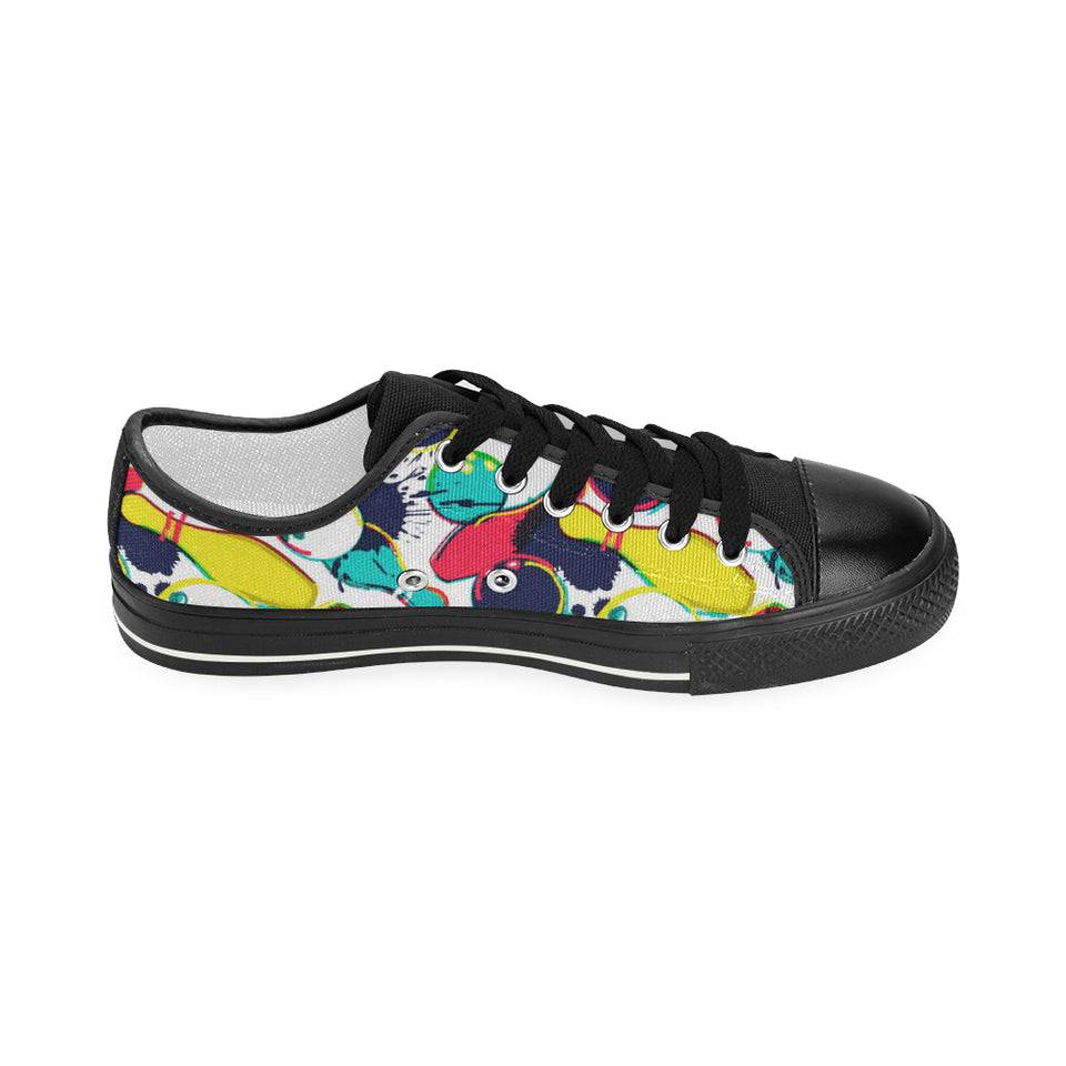 watercolor bowling ball pins Women's Low Top Canvas Shoes Black
