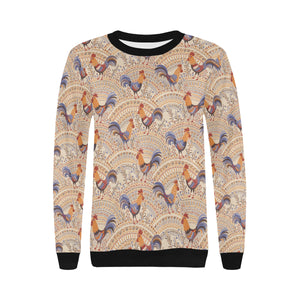 Cute rooster chicken cock floral ornament backgrou Women's Crew Neck Sweatshirt
