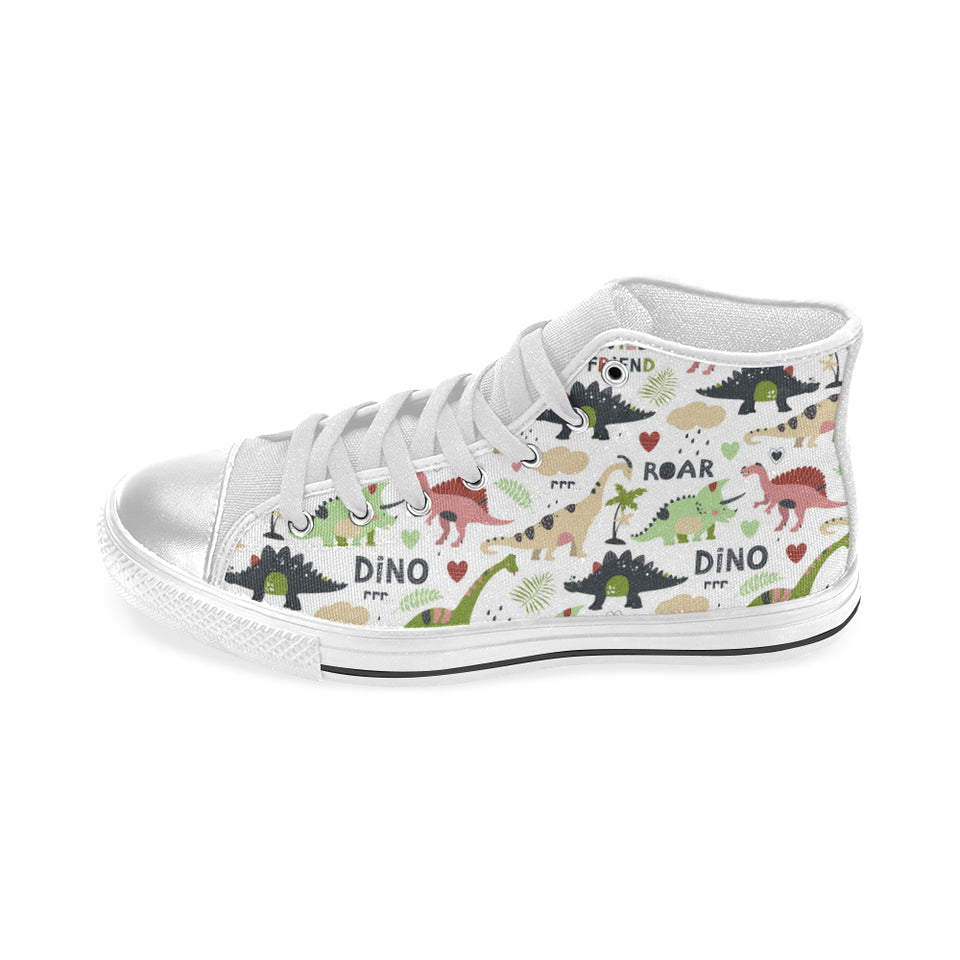 Cute dinosaurs pattern Women's High Top Canvas Shoes White
