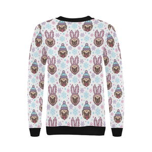 Cute pug hat rabbit costume pattern Women's Crew Neck Sweatshirt