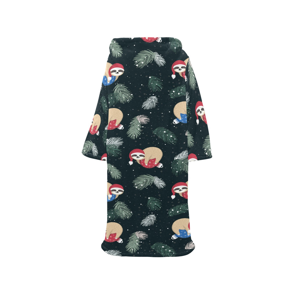 Cute sloths sleeping christmas ball santa hat patt Blanket Robe with Sleeves