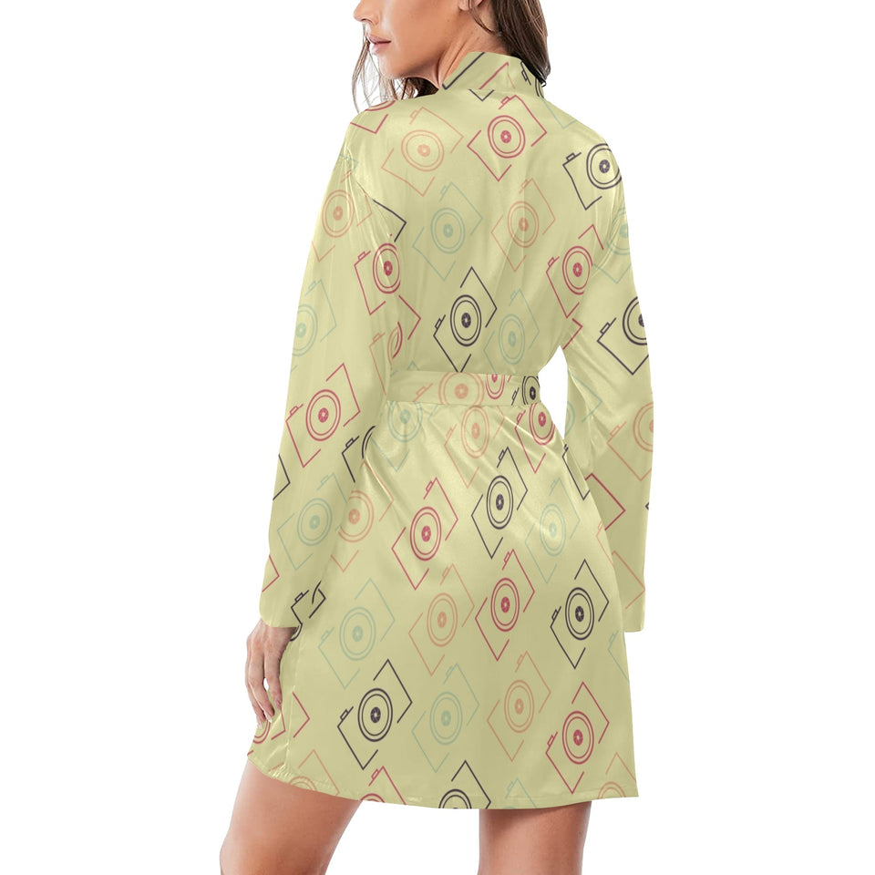 Camera Pattern Print Design 01 Women's Long Sleeve Belted Night Robe