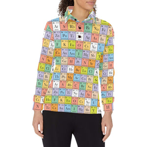 Chemistry Periodic Table Pattern Print Design 01 Women's Long Sleeve Polo Shirt