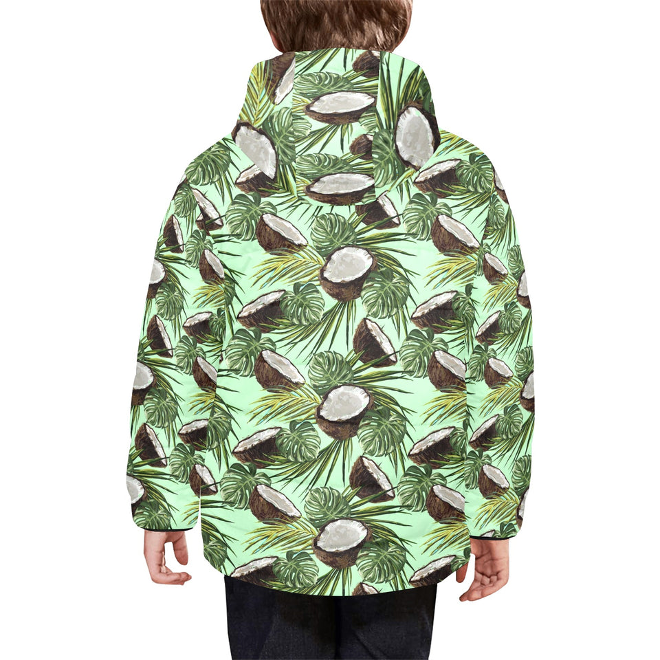 Coconut Pattern Print Design 02 Kids' Boys' Girls' Padded Hooded Jacket