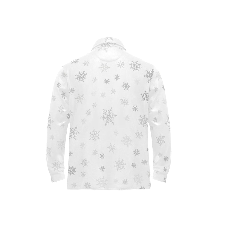 Snowflake pattern white background Men's Long Sleeve Polo Shirt