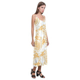 hand drawn orange fruit pattern V-Neck Open Fork Long Dress