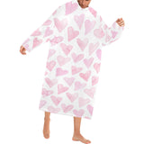 Watercolor pink heart pattern Blanket Robe with Sleeves