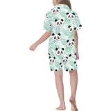 Panda pattern tropical leaves background Kids' Boys' Girls' V-Neck Short Pajama Set