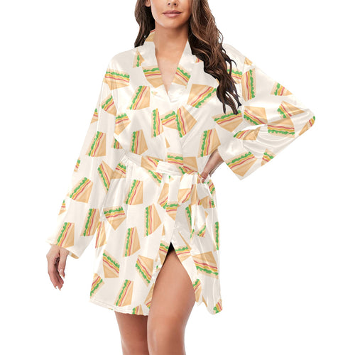 Sandwich Pattern Print Design 01 Women's Long Sleeve Belted Night Robe