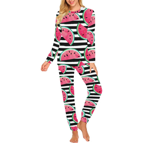Watercolor paint textured watermelon pieces Women's All Over Print Pajama Set